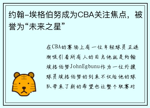 约翰-埃格伯努成为CBA关注焦点，被誉为“未来之星”